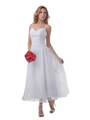 Tea Length Organza/Taffeta Spaghetti Strap Wedding Dress 