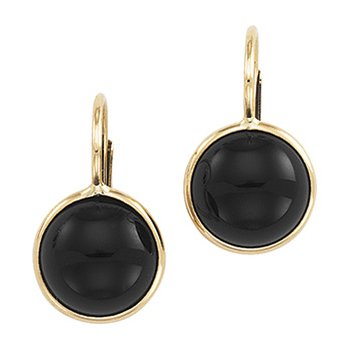 14K Yellow Gold 8 MM Onyx Cabochon Earrings