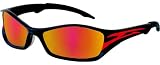 Crews Tribal Safety Glasses Graphite Color Frame with RED TATTOO, Fire Mirror Lens