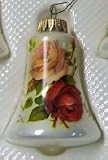 Christmas by Krebs Bell Shaped Christmas Tree Ornament with Roses - Hand Decorated Glass with Crowns - Single Ornament Krebs Hand Decorated Glass Ornament Victorian Rose