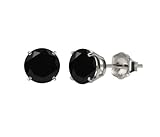 10k White Gold Round Black Onyx Gemstone Earring Studs (8mm, 3.70 cttw)