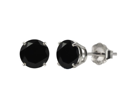 10k White Gold Round Black Onyx Gemstone Earring Studs (8mm, 3.70 cttw)