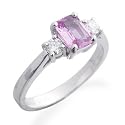 Eighteen Carat White Gold Diamond and Pink Sapphire Three Stone Ring
