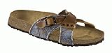 Birkis slippers Andra from Leather/Textile in Brown/Denim Blue with a narrow insole