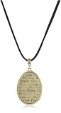 1928 Jewelry Brass Tone Oval Peace Medallion Cord Necklace