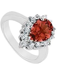 Garnet and Diamond Ring 14K White Gold - 1.50 CT TGW