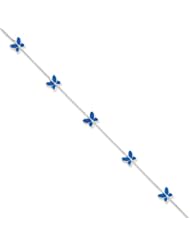 14 Karat White Gold Butterfly Anklet, 10 Inch