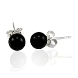 Bling Jewelry 925 Sterling Silver Onyx Gemstone Ball Stud Earrings 6mm