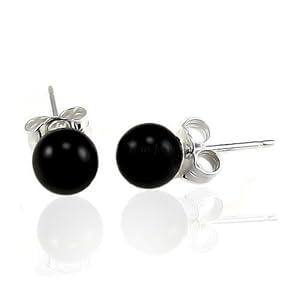 Bling Jewelry 925 Sterling Silver Onyx Ball Stud Earrings 6mm