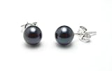 AAA Quality Round 5.5-6mm Akoya SaltWater cultured Black Pearl Earrings with 18K White Gold Mount