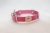 Bellas Luxury Leather Dog Collar with Flower Embellishments (for Small Dog Breeds) - Large, Dark Pink with Light Pink Flowers, 18" x .75"
