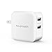 RAVPower 24W 4.8A Dual USB Wall Charger with iSmart Technology, Foldable Plug, LED indicator for iPhone, iPad, Samsung, Nexus and More - White