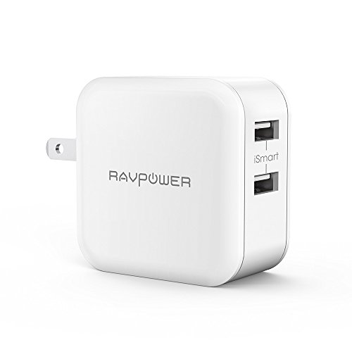 RAVPower 24W 4.8A Dual USB Wall Charger with iSmart Technology, Foldable Plug, LED indicator for iPhone, iPad, Samsung, Nexus and More - White