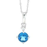 0.64ct Blue Topaz and Diamond Gemstone Pendant in 14Kt White Gold w chain