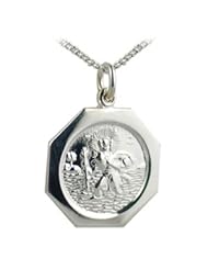British Jewellery Workshops Silver 21x21mm hexagonal St Christopher with Curb chain