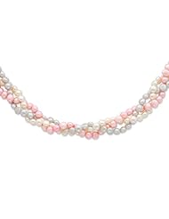 Sterling Silver 6-7mm White/Pink/Silver Fw Cultured Pearl W/2in Ext. Neckla