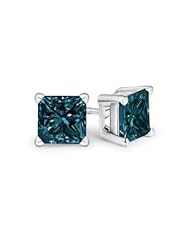 2 ct Enhanced Solitaire Blue Diamond Stud Earrings in White Gold Quality Better