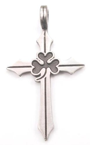 IRISH CLOVER Celtic Cross Real Pewter PENDANT Necklace