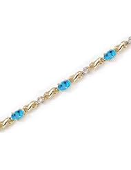 14K Yellow Gold Oval Blue Topaz and Diamond Bracelet