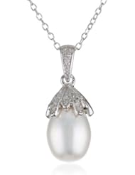 Sterling-Silver Diamond and Freshwater Cultured Pearl Pendant Necklace (0.05 cttw, G-H Color, I2-I3 Clarity), 18"