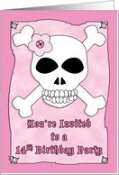 Birthday Party 14 Invitation Pirate Skull Crossbones Pink Card