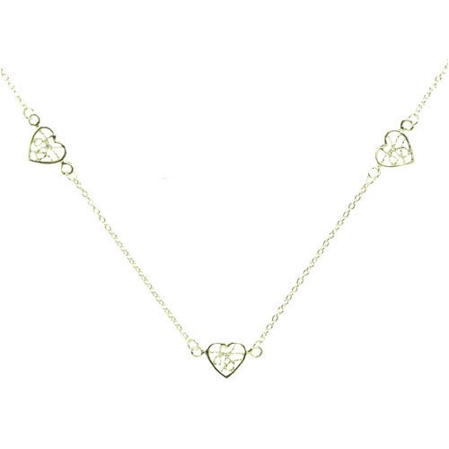 18Kt Gold over Sterling Silver Filigree Heart Anklet 9-10in