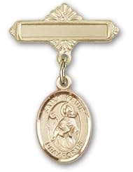 14K Gold Baby Badge with St. Kevin Charm and Polished Badge Pin