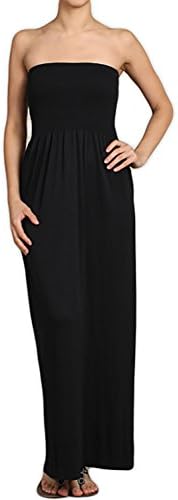Solid Color Long Seamless Style Strapless Tube Maxi Dress (Black)