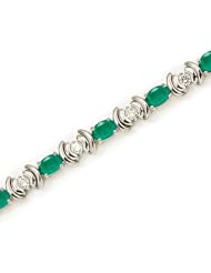 14K White Gold Oval Emerald and Diamond Bracelet