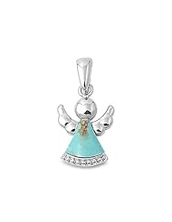 Sterling Silver Turquoise Angel Cute Pendant Wholesale Charm Pure 925 New 14mm with 0.8mm Snake Chain