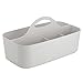 mDesign Plastic Office Storage Organizer Caddy Tote with Handle for Cabinet, Countertop, Desk, Workspace - Holds Erasable Pens, Colored Pencils, Washi Tape, Notebook - Large - Light Gray