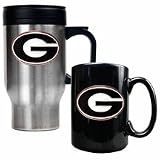 Georgia Bulldogs Stainless Steel Travel Mug and Black Ceramic Mug Set
