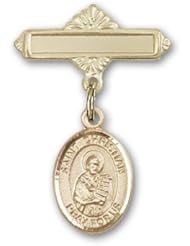 Gold Filled Baby Badge with St. Christian Demosthenes Charm and Polished Badge Pin