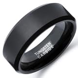 8mm Black Matte Finish / High Polish Bevel Edge Men's Tungsten Ring Wedding Band