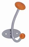Alba Woody Wall Coat Rack, Double Hook, Metallic Silver and Light Wood (PM1M)