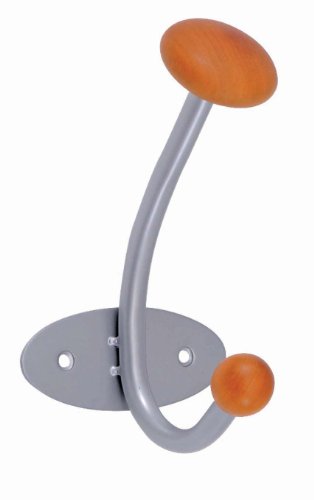 Alba Woody Wall Coat Rack - Double Hook - Metallic Silver and Light Wood (PM1M) Image Alba Woody Wall Coat Rack - Double Hook - Metallic Silver and Light Wood (PM1M)