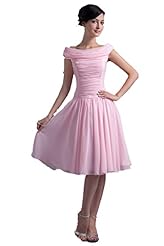 Chiffon Pleated Off the Shoulder Scoop Neck Knee Length Homecoming Dress/Bridesmaid Dress/Prom Dress 
