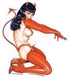 Kneeling Devil Bettie Page Pinup Girl Sticker ~ Olivia