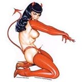 Olivia Deberardinis Sexy Kneeling Devil Bettie Page Pinup Car Sticker Decal