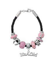 Large "Its a Girl" on a Light Pink Love & Luck Beaded Bracelet [Jewelry]