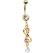 Pink Gem Gold Ribbon Dangle Belly Ring