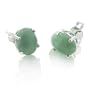 Large Sterling Silver Oval Genuine Green Jade Post Stud Earrings