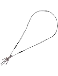 Pave Diamond Necklace Skeleton Charm 925 Silver Macrame Handmade Gift Jewelry