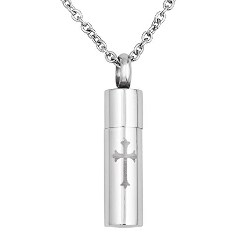 LovelyJewelry Urn Necklace For Ashes Cross Cylinder Memorial Keepsake