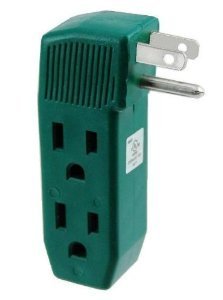 3 Way Outlet Wall Tap - Vertical Shape Triple Prong Wall Splitter Adapter For Behind Furniture - Multi Plugin Locations (2) On Right Side & (1) On Left Side- Green Color ( UL Listed ) - By Katzco