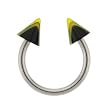 STAINLESS STEEL HORSESHOE WITH SPIKE YELLOW/BLACK DESIGN Gauge: 16, Ball Size: 4mm Sold as a Pair