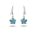 Dangling Sterling Silver and Blue Opal Plumeria Flower Earrings