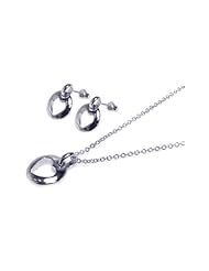 Nickel Free Sterling Silver Necklace & Earring Sets Open Heart Set Earring And Necklace