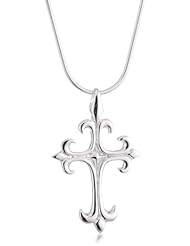 VINANI brand Germany 925 Sterling Silver Women Pendant Cross shiny with Fleur de Lis Knight & Snake Chain Necklace AKK-S