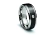 Stainless Steel Ring Flat Center Black PVD with CZ